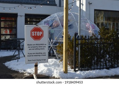 Grand Rapids, Michigan, USA- February 1, 2021: Winter Dining In Igloos During The Covid Pandemic In Michigan.