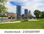 Grand River and downtown Grand Rapids Michigan skyline