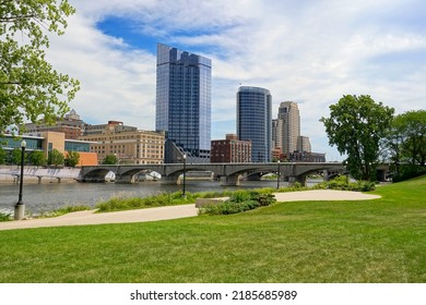 Grand River And Downtown Grand Rapids Michigan Skyline