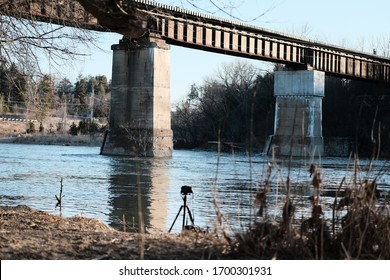 Grand River In Kitchener, Ontario, Canada Long Exposure Bridge Photography