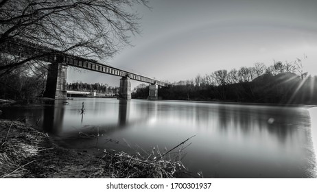 Grand River In Kitchener, Ontario, Canada Long Exposure Bridge Photography