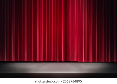 Grand Stage with spotlight Theatre on red curtain. Nightclub or cabaret show. Background for Presentation of a classic and luxurious work with performing arts. 