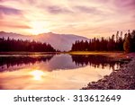 Grand Teton mountain range at sunset, Jackson Lake, Grand Teton National Park, wyoming, USA