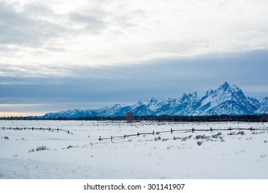 Grand Teton Mountain Winter Sunset