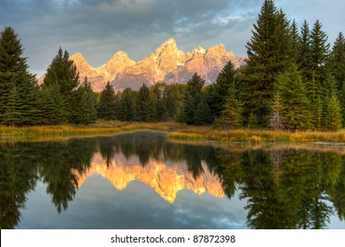 Grand Teton Peaks Reflection During Sunrise