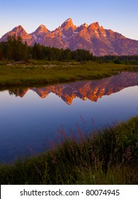 Grand Teton Sunrise Reflecting In Beaver Pond At Schwabacher Landing