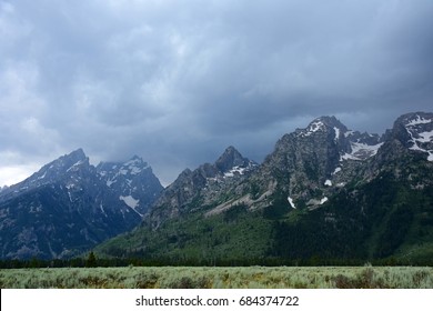 the grand tetons in grand teton national park, wyoming during an impending storm