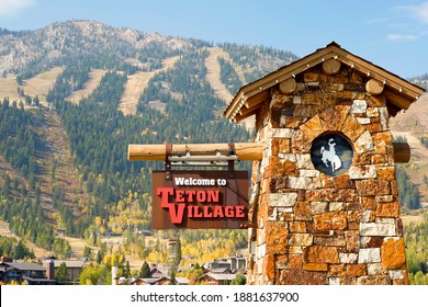 Grand Tetons, WY USA - December 24, 2020: The colorful region around Teton Village in Jackson Hole, Wyoming, draws visitors year round to its ski slopes, chair lifts and mountain top viewing areas. 