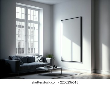A grand white canvas in a minimalist room is a focal point that encourages reflection. - Shutterstock ID 2250236513