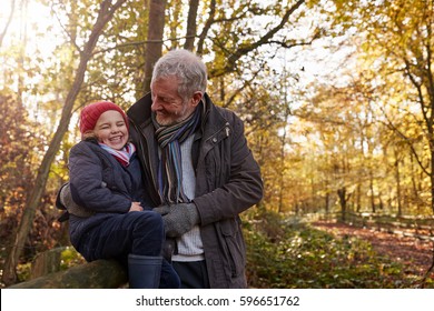Grandfather And Granddaughter Enjoying Autumn Walk