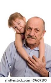 Grandfather With The Granddaughter Isolated On White Background