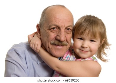 Grandfather With The Granddaughter Isolated On White Background