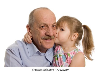 Grandfather With The Granddaughter Isolated On White Background