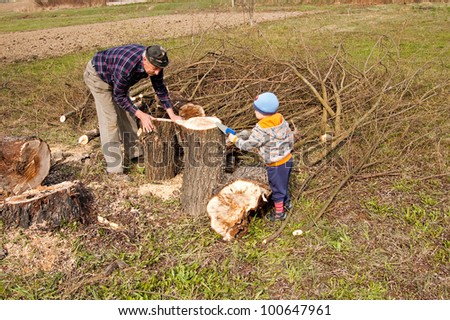 Similar – Image, Stock Photo Little girl putting apple inside of wicker basket