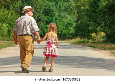 grandfather with the grandson go on the road family