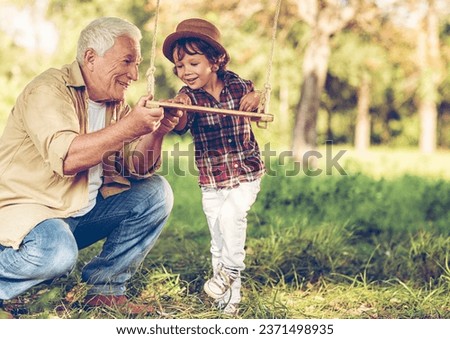 Similar – Image, Stock Photo Grandson on the swing (with a plaster on his knee)