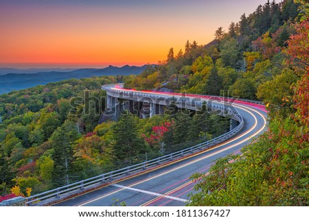 Grandfather Mountain, North Carolina, USA from Linn Cove Viaduct at dusk.