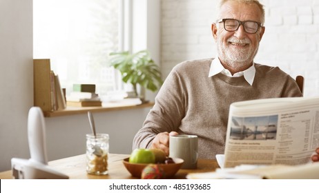 Grandfather Newspaper Coffee Retirement Man Concept - Shutterstock ID 485193685