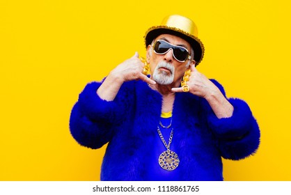 Grandfather portraits on colored backgrounds