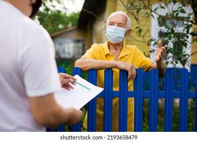 Grandfather In Protective Mask Talking To Census