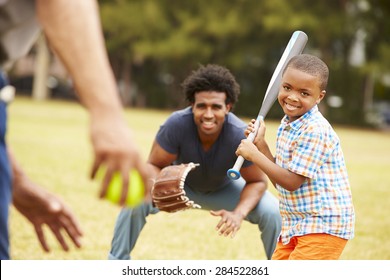 Grandfather With Son And Grandson Playing Baseball