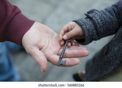 Grandma and granddaughter who hands the key