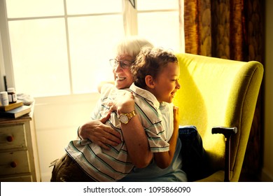 Grandma And Grandson In A Big Hug