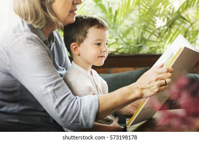 Grandma Kid Reading Concept