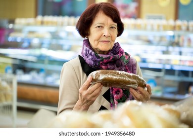 Grandma, Woman During Shopping Bread At Supermarket Store Shop 