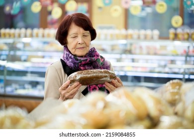 Grandma, Woman During Shopping Bread At Supermarket Store Shop 