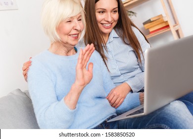 Grandmother Communicates On Skype With Her Family