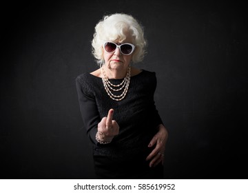 Grandmother flipping people off