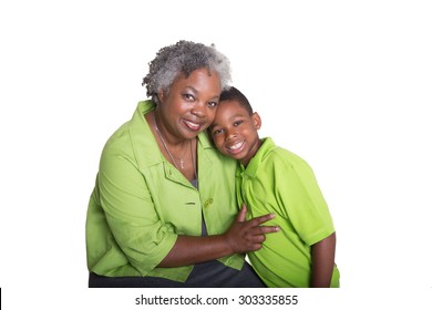 A Grandmother And Her Grandson Isolated On White