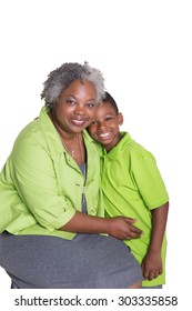 A Grandmother And Her Grandson Isolated On White