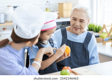 Grandmother, mother, and child, sharing recipes and love bonding over cooking in a kitchen - Powered by Shutterstock