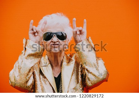 Grandmother portraits on colored backgrounds