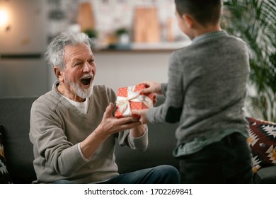 Grandpa Giving His Grandson Birthday Gift Stock Photo 1675070968 ...