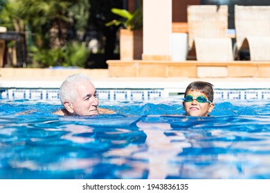 Grandpa Grandson Playing On Swimming Pool Stock Photo (Edit Now) 1943836135