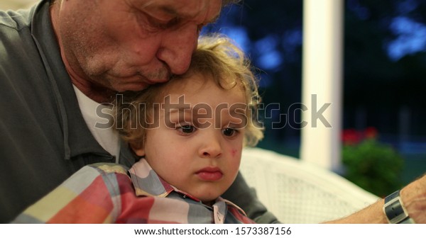 Grandpa Grandson Together Grandfather Telling Story 스톡 사진 1573387156