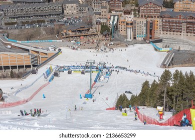 Grandvalira, Andorra : 2022 March 16 : SKI SATUDIUM  in Mens Men's Slalom at EUROPA CUP FINALS 2022 in Soldeu, Andorra in 2022.