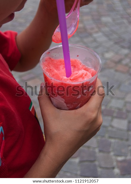 Download Granita Take Away Plastic Cup Pink Stock Photo Edit Now 1121912057