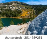 Granite Bluff Overlooking Mammoth Mountain and the Shore of Sotcher Lake, Mammoth Lakes, California, USA