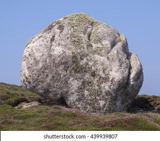 Granite Boulder Covered with Fruticose Lichens on a Moor on the Atlantic Coast of the Island of Tresco in the Isles of Scilly, England, UK