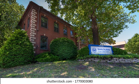 Granite City, IL--June 19, 2020; Corporate Sign In Front Of Brick Headquarters Office Building Marks Location Of United States Steel Company Furnaces And Mill In Southern Illinois, Saint Louis Area.