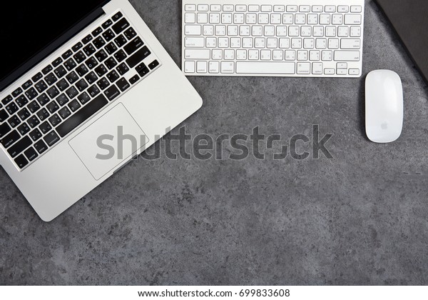 Granite Office Desk Table Laptop Open Stock Photo Edit Now 699833608