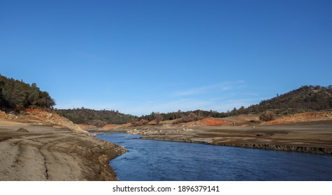 Granite and River Valley Along the North Fork of the American River and Folsom Reservoir at Low Water in California