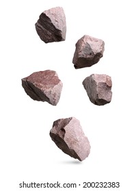 Granite Stones Falling,rocks Set Isolated On White Background