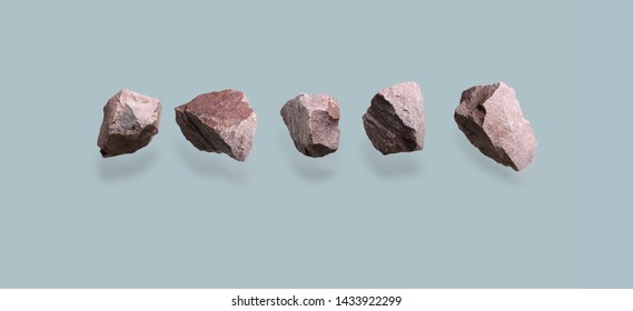 Granite Stones Falling,rocks Set On Gray Background