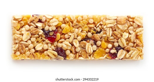 Granola bar with berries isolated on white background