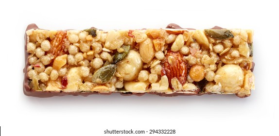 Granola Bar With Chocolate Isolated On White Background